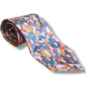 Vintage Christian Dior Monsieur Neck Tie Silk Red Abstract Length 57" Width 3.5"